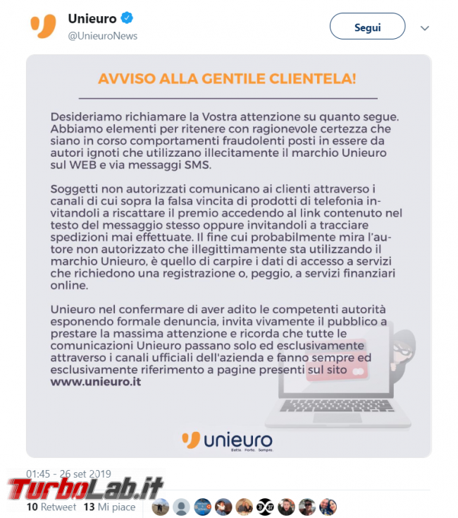 Truffa Unieuro: SMS promette false vincite - FrShot_1569570836