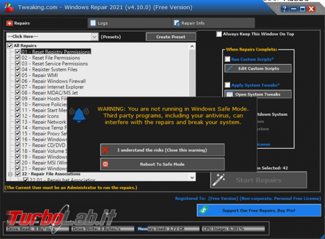 Tweaking.com Windows Repair, software ripara problemi Windows