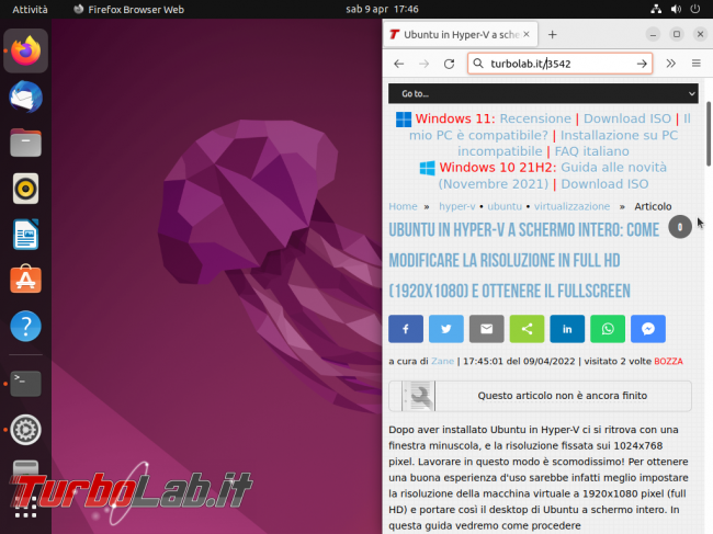 Ubuntu Hyper-V schermo intero: come modificare risoluzione full HD (1920x1080)