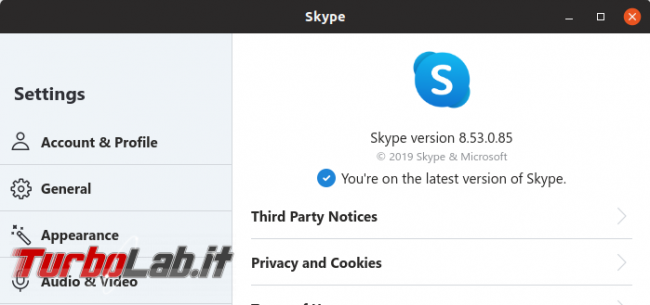 [Upd: problema persiste] Skype 8.53, 8.54 Linux: alto consumo CPU ventole massimo dopo ultimo aggiornamento (Ubuntu / Mint) - skype 8.53 linux about