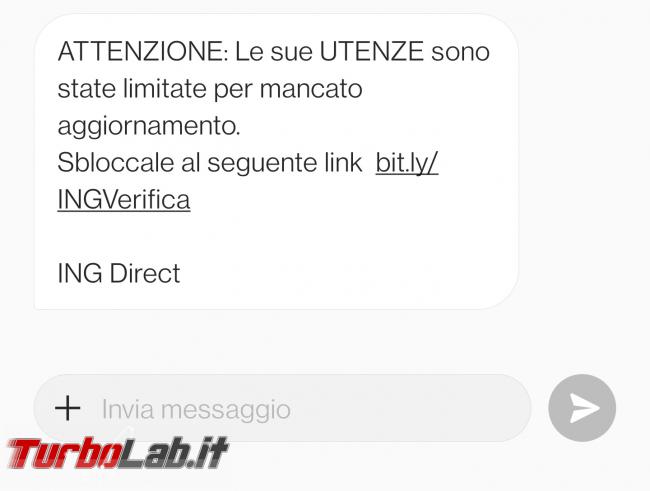 Utenze limitate mancato aggiornamento: SMS truffa ING Direct - Screenshot_20210512-181929