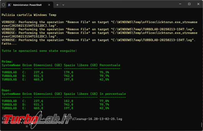 Utilizzare Powershell pulire file inutili cartella Temp, non solo, tutti utenti presenti computer