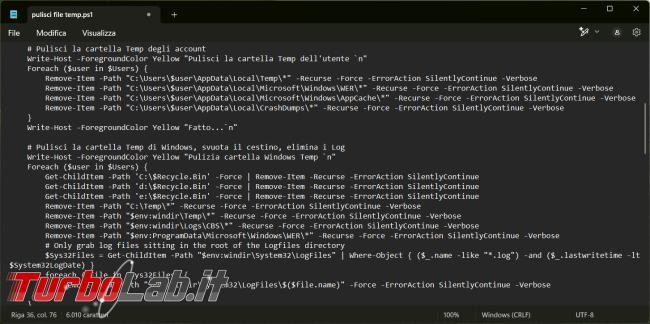 Utilizzare Powershell pulire file inutili cartella Temp, non solo, tutti utenti presenti computer