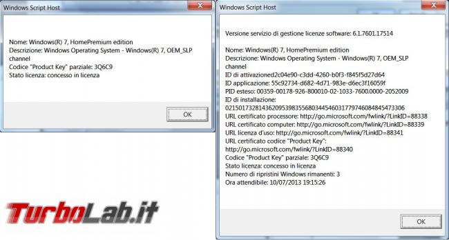 Verificare attivazione Windows cambio numero licenza