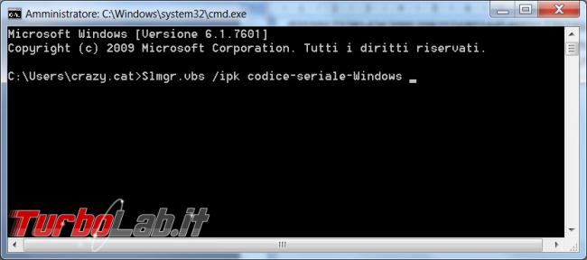 Verificare attivazione Windows cambio numero licenza