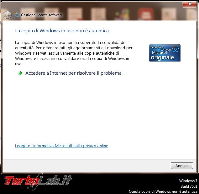 Verificare attivazione Windows cambio numero licenza