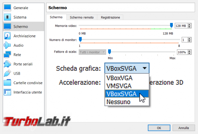 VirtualBox: quali differenze VBoxVGA, VMSVGA VBoxSVGA? Qual è migliore? - selezione vgpu virtualbox