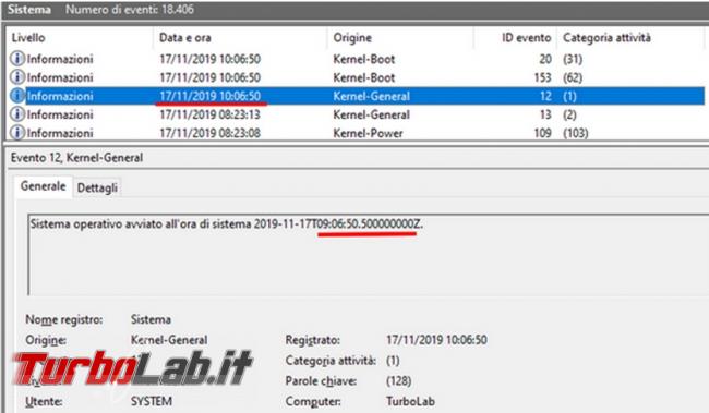 Visualizzare quando, quanto tempo, è stato acceso computer