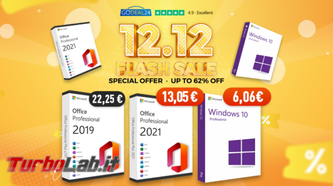 Windows 10 6 € Office 2021 soli 13 € Godeal24 Saldi Doppio 12! - FrShot_1670406047