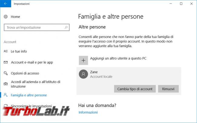 Windows 10: come cancellare account locale computer