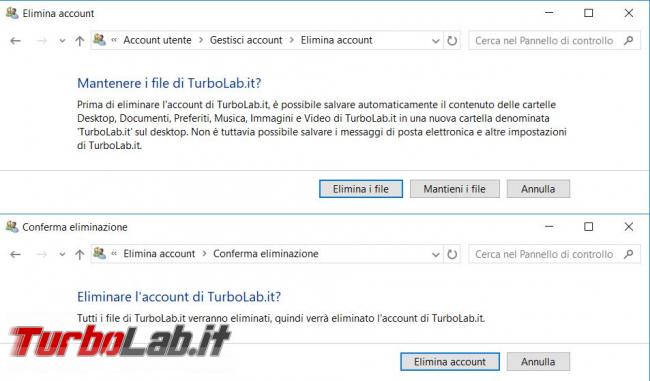 Windows 10: come cancellare account locale computer