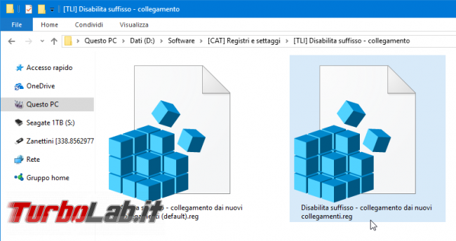 Windows 10: come disabilitare suffisso/trattino &quot; - collegamento&quot; aggiunto automaticamente nuovi collegamenti