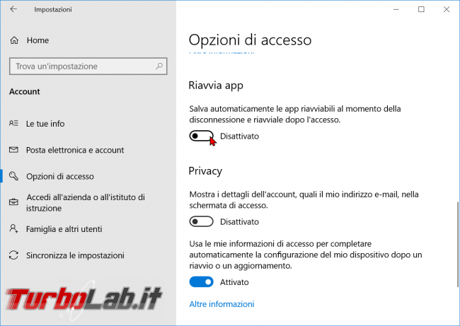 Windows 10: come impedire riapertura automatica programmi dopo riavvio spegnimento computer - zShotVM_1570876122