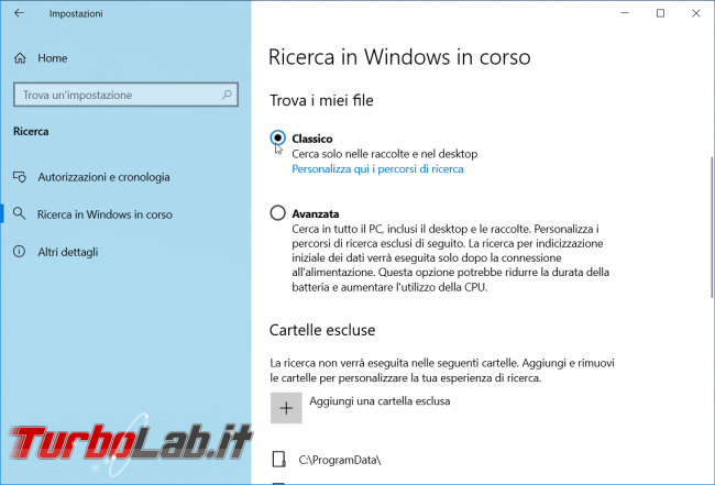 Windows 10: come rimuovere musica, foto altri file ricerca menu Start / Cortana (escludere cartelle / directory) - zShot_Insider_1552892899