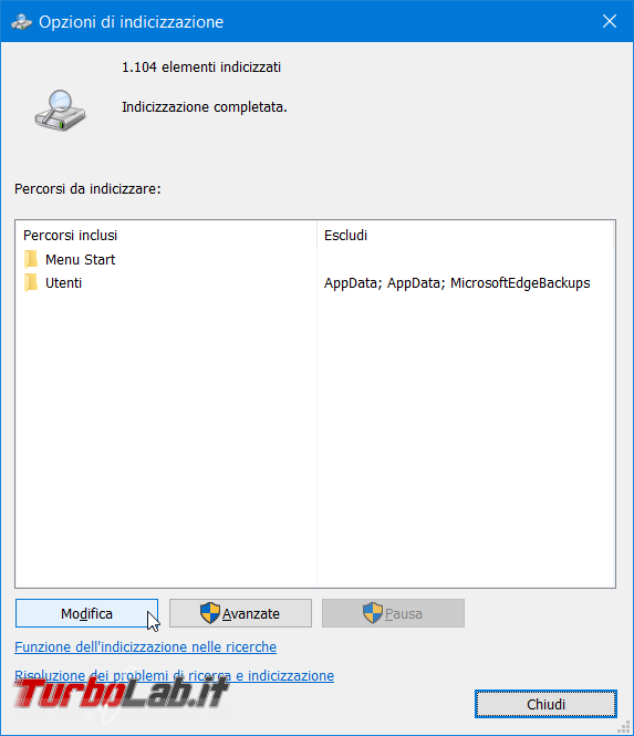 Windows 10: come rimuovere musica, foto altri file ricerca menu Start / Cortana (escludere cartelle / directory) - zShot_Insider_1552894651
