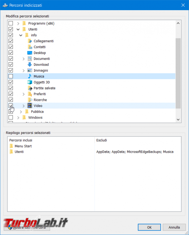 Windows 10: come rimuovere musica, foto altri file ricerca menu Start / Cortana (escludere cartelle / directory) - zShot_Insider_1552894719