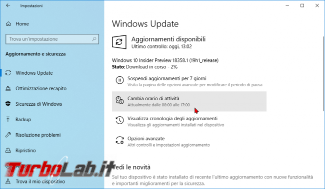 Windows 10: impedire / bloccare riavvio inopportuno Orario attività - zShotVM_1552737755