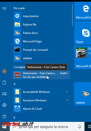 Windows 10, menu Start: come bloccare app Consigliate (disattivare pubblicità Store) - Mobile_zShot_1534336156