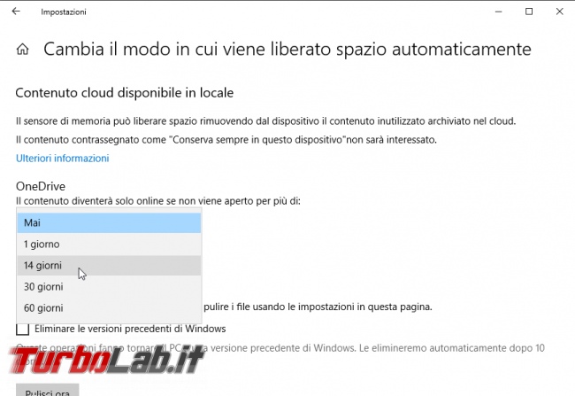 Windows 10 OneDrive: liberare spazio disco eliminando automaticamente file inutilizzati