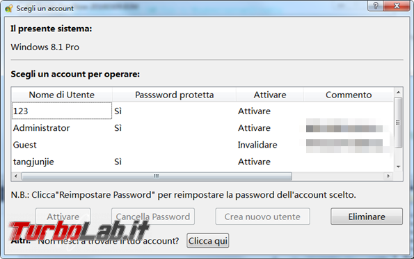 Windows 10 password dimenticata? Ecco guida rimuoverla! - selezionare account per rimuovere password_595