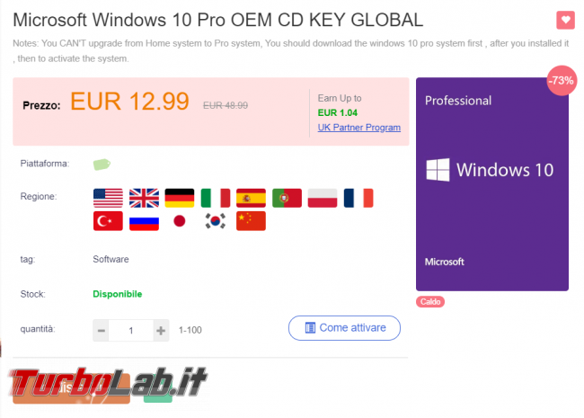 Windows 10 Pro 10,39 €: super-offerta d'autunno URCDKey - FrShot_1570694726