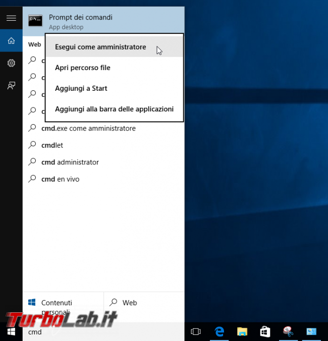 Windows 10, Prompt comandi: accesso negato - come aprire (sempre) &quot;Prompt comandi&quot; Amministratore - cmd esegui come amministratore
