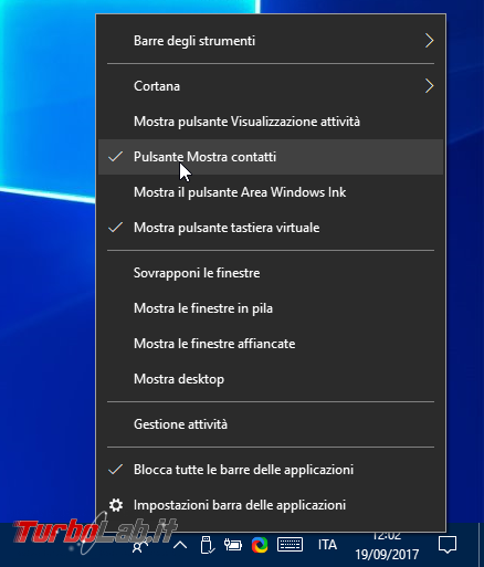 Windows 10: rimuovere/nascondere icona Persone (Contatti, My People) vicino orologio