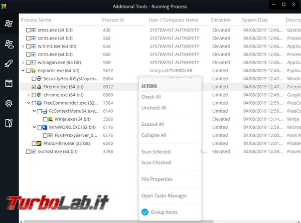 Winja controlla file processi Windows utilizzando VirusTotal.com