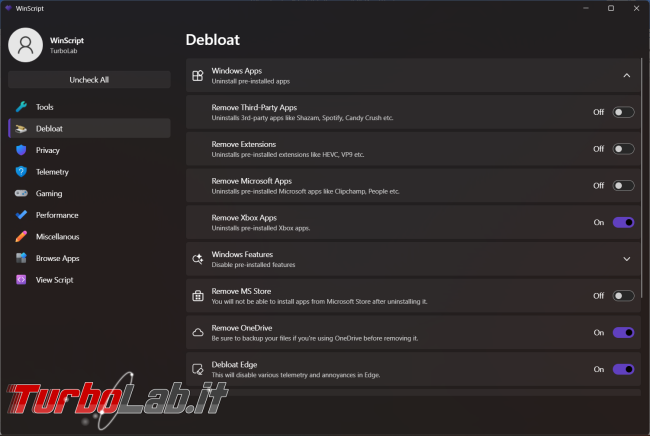 Winscript tool open source configurare meglio Windows