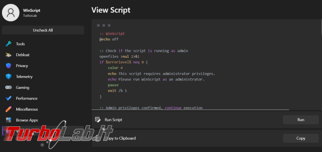 Winscript tool open source configurare meglio Windows