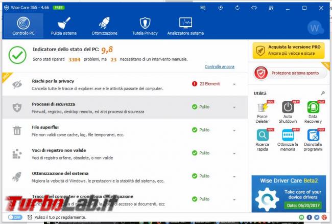 Wise Care 365 ottimizzatore sistema operativo
