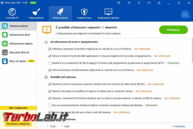 Wise Care 365 ottimizzatore sistema operativo