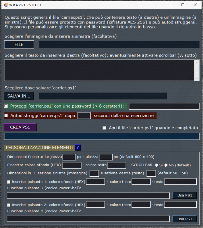 WrapperShell: crea script PowerShell cifrati autodistruzione, visualizzare immagini, testo ed eseguire comandi