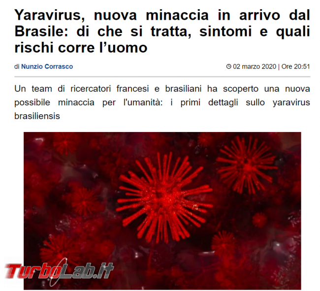 &quot;Yaravirus, nuova minaccia arrivo Brasile&quot;: cosa non si fa acchiappare click - FrShot_1583237099