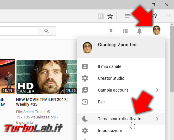 YouTube: come attivare tema scuro/nero (&quot;dark mode&quot;) uso notte