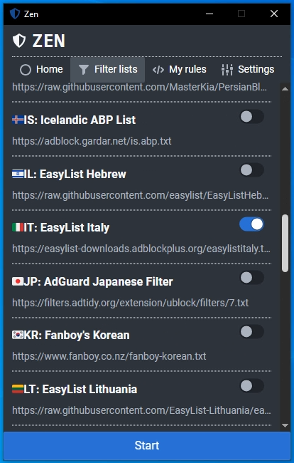 Zen: blocca pubblicità tracker tutto traffico rete