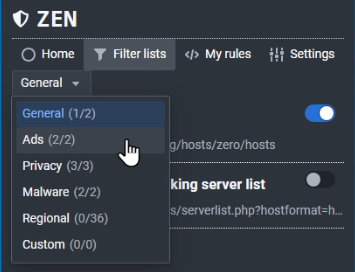 Zen: blocca pubblicità tracker tutto traffico rete
