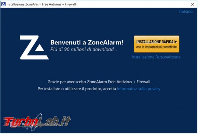 ZoneAlarm Free antivirus firewall prova TurboLab.it