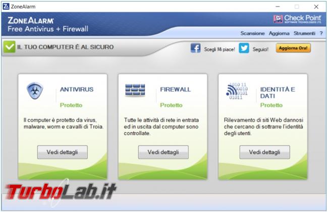ZoneAlarm Free antivirus firewall prova TurboLab.it