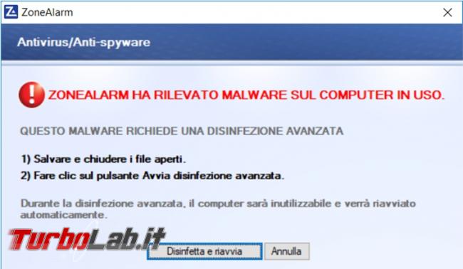 ZoneAlarm Free antivirus firewall prova TurboLab.it