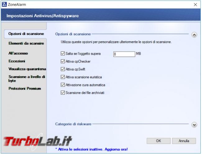 ZoneAlarm Free antivirus firewall prova TurboLab.it