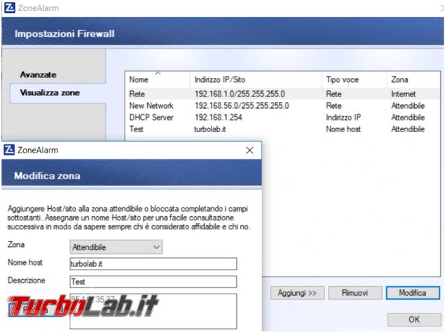 ZoneAlarm Free antivirus firewall prova TurboLab.it