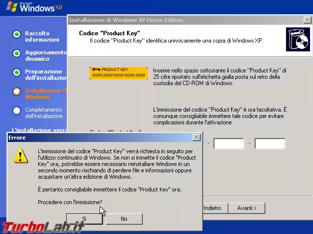 Immagine 5 windows xp sp3 setup product key facoltat
