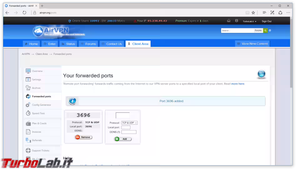 Immagine 22 airvpn apertura porta ok