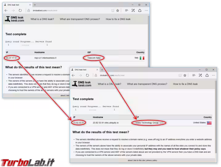 Immagine 15 dnsleak VPN attiva DNS