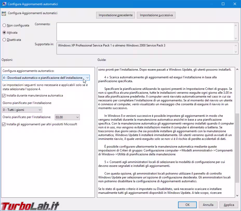 Immagine 7 gpedit configura aggiornamenti automatici