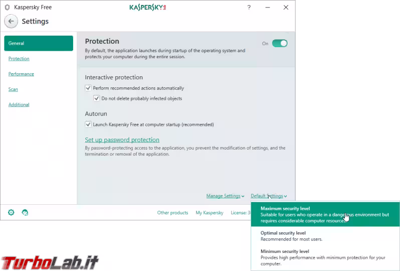 Immagine 15 kaspersky configurazione livello sicurezz