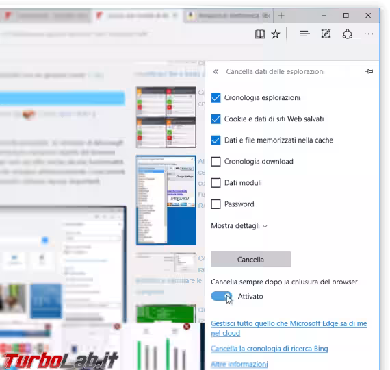 Immagine 5 microsoft edge windows 10 1607 cancella cronologia alla chiusur