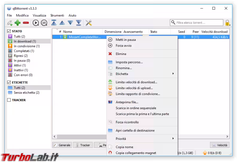 Immagine 9 qBittorrent menu contestuale torrent