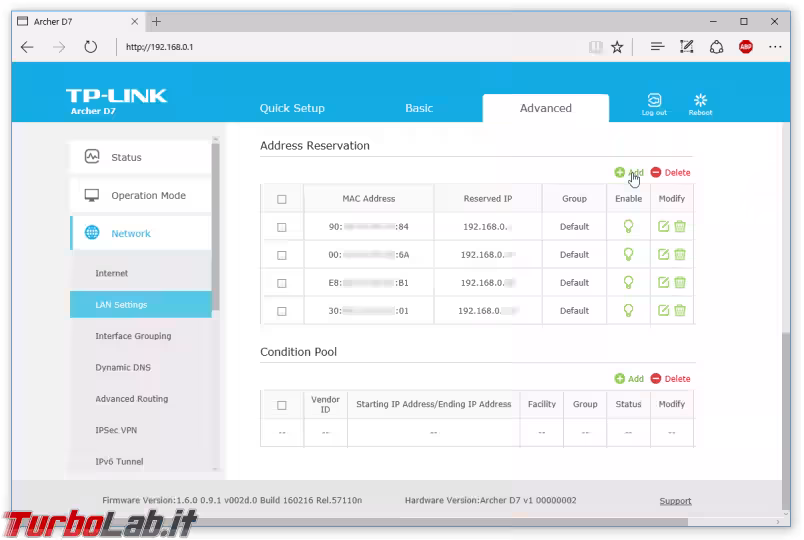 Immagine 6 router tp-link lista ip riservati mac